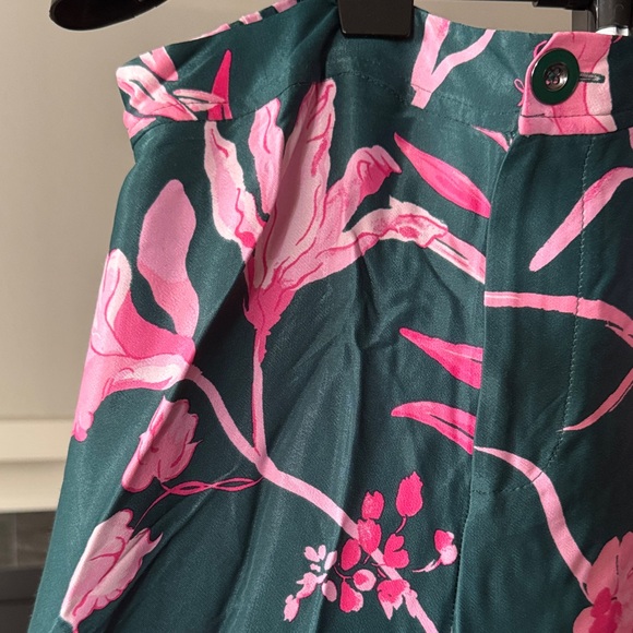 Floral Pink and Green Women's silk pants - Picture 2 of 2